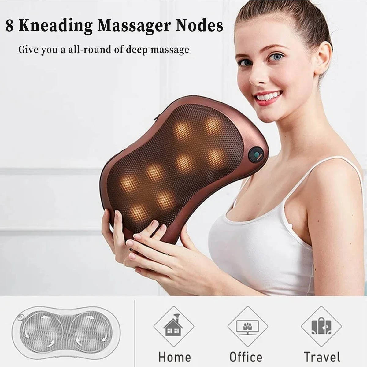 Heated 3D Shiatsu Electric Neck Massager with 8 Rollers for Neck & Back