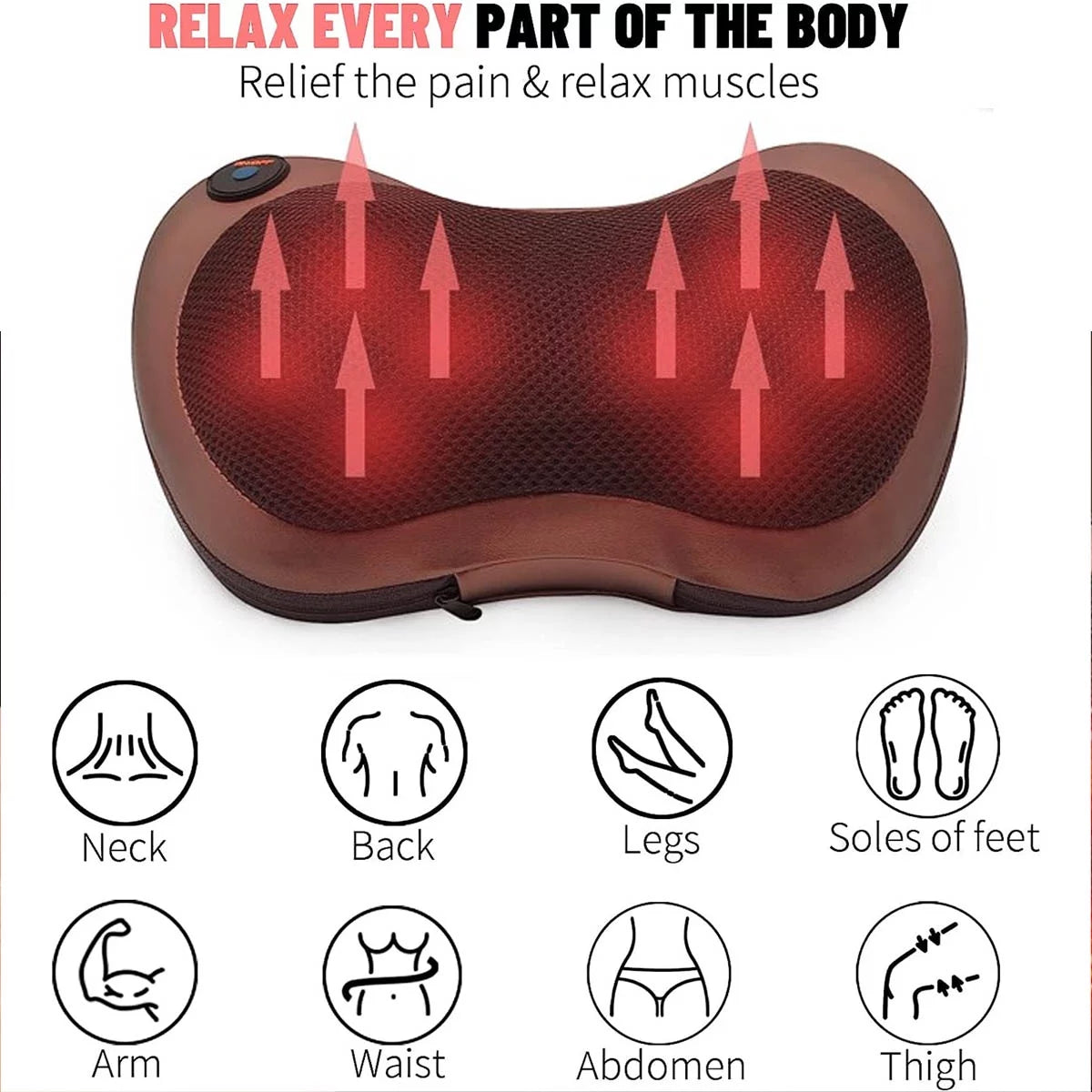 Heated 3D Shiatsu Electric Neck Massager with 8 Rollers for Neck & Back