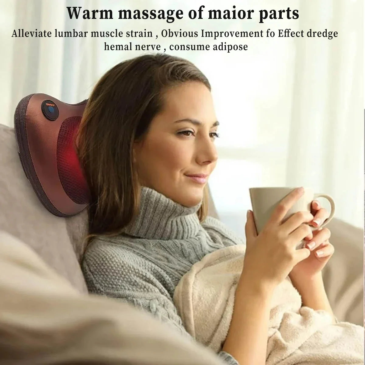 Heated 3D Shiatsu Electric Neck Massager with 8 Rollers for Neck & Back