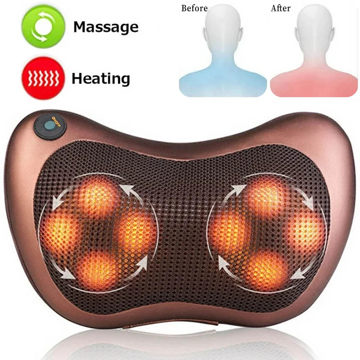 Heated 3D Shiatsu Electric Neck Massager with 8 Rollers for Neck & Back