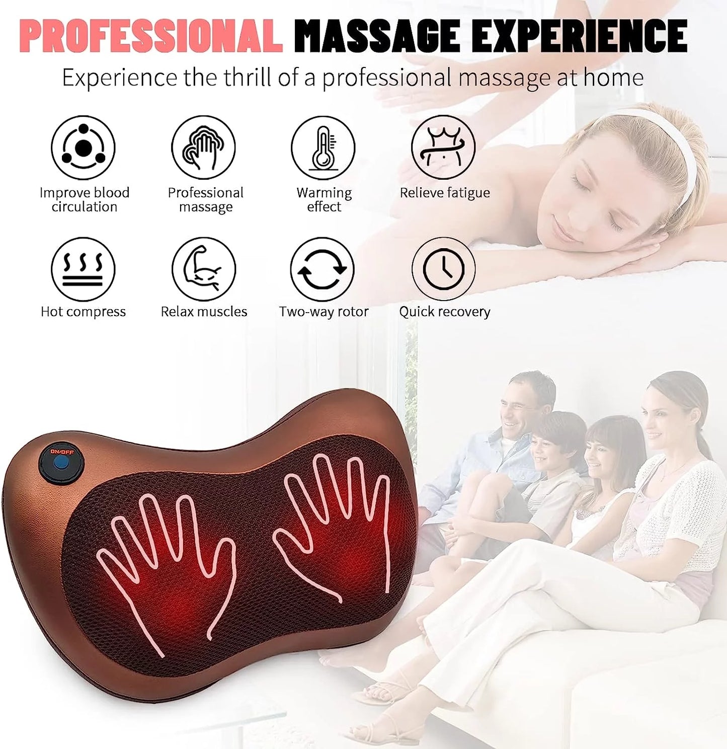 Heated 3D Shiatsu Electric Neck Massager with 8 Rollers for Neck & Back